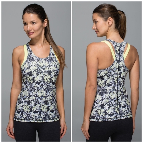 Lululemon Inspiration Tank II Crosscourt - Petal Black / Clarity Yellow - Picture 1 of 5